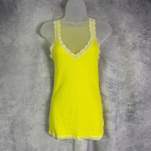 Old Navy Long Tank Top Sz‎ M Yellow Lace Trim Ribbed Y2K indie sleaze 2000s club